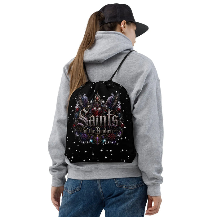 Saints of the Broken — Gothic Wings Drawstring Bag