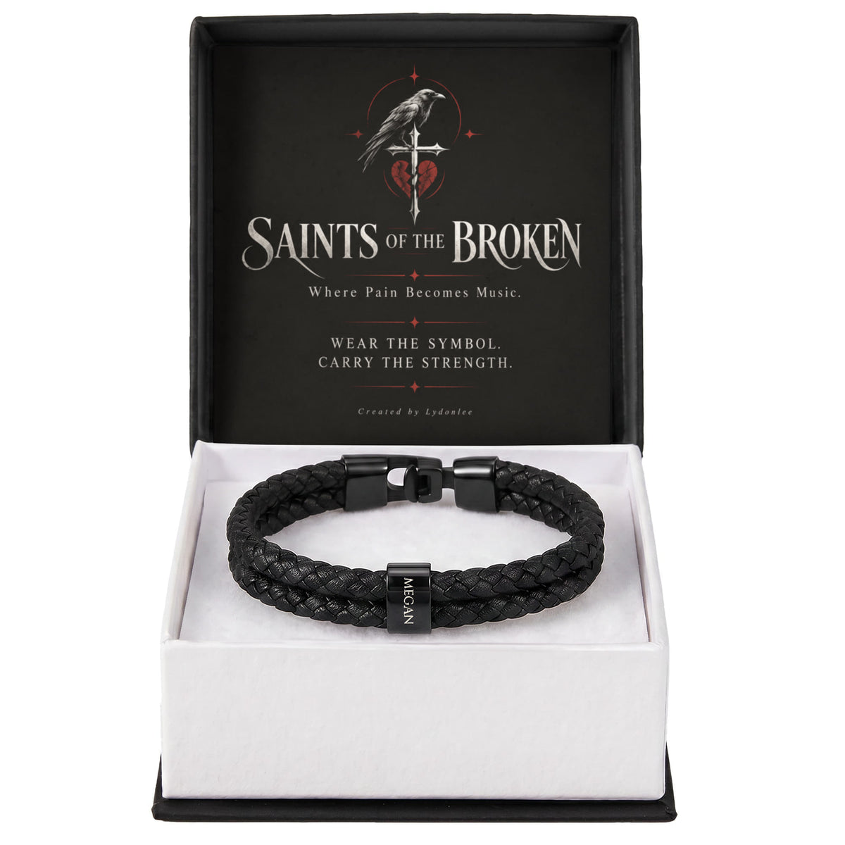 Saints of the Broken Personalized Men's Leather Bracelet – Custom Name Engraved Gothic Bracelet Gift