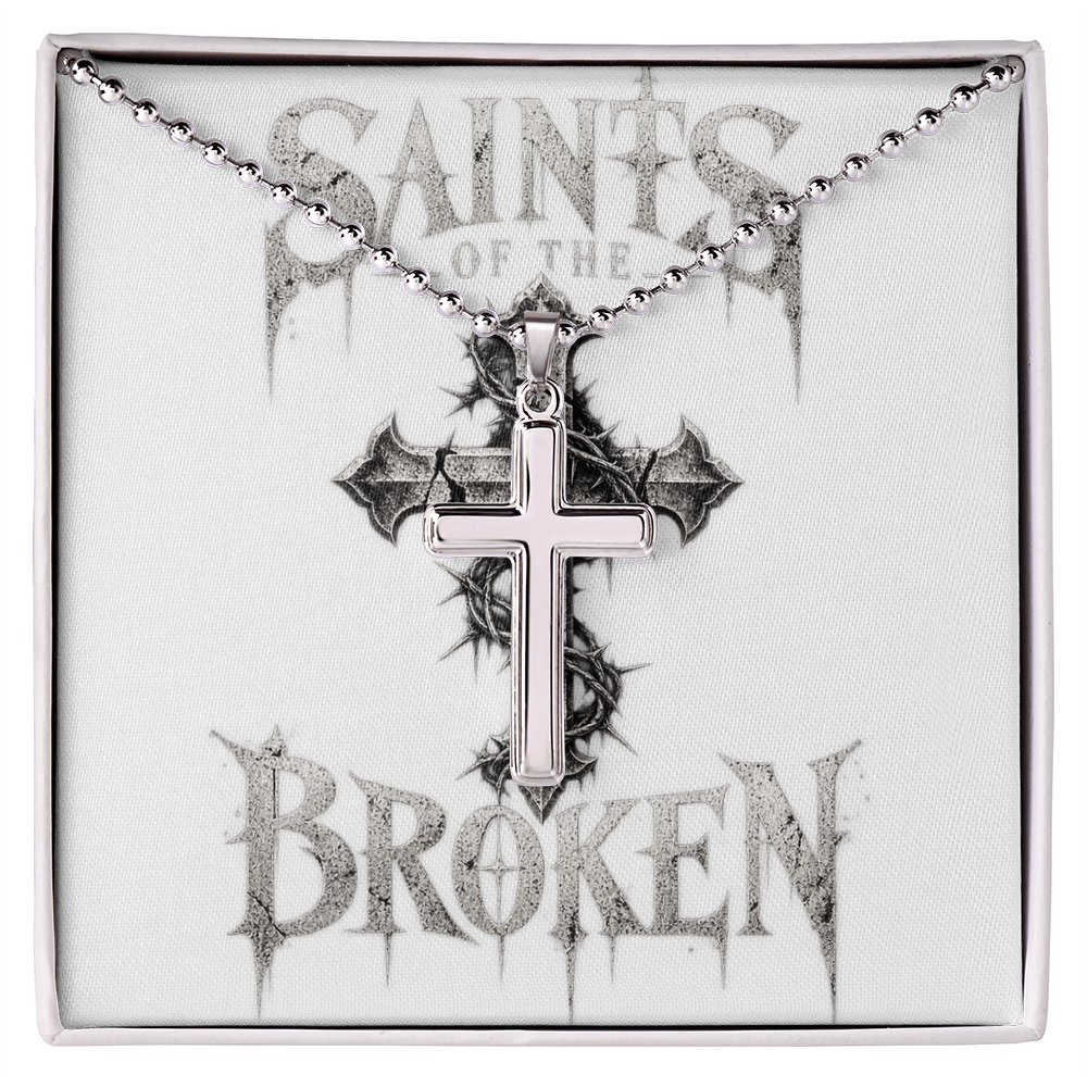 Saints of the Broken Artisan Cross Necklace with Ball Chain – Gothic Faith Jewelry